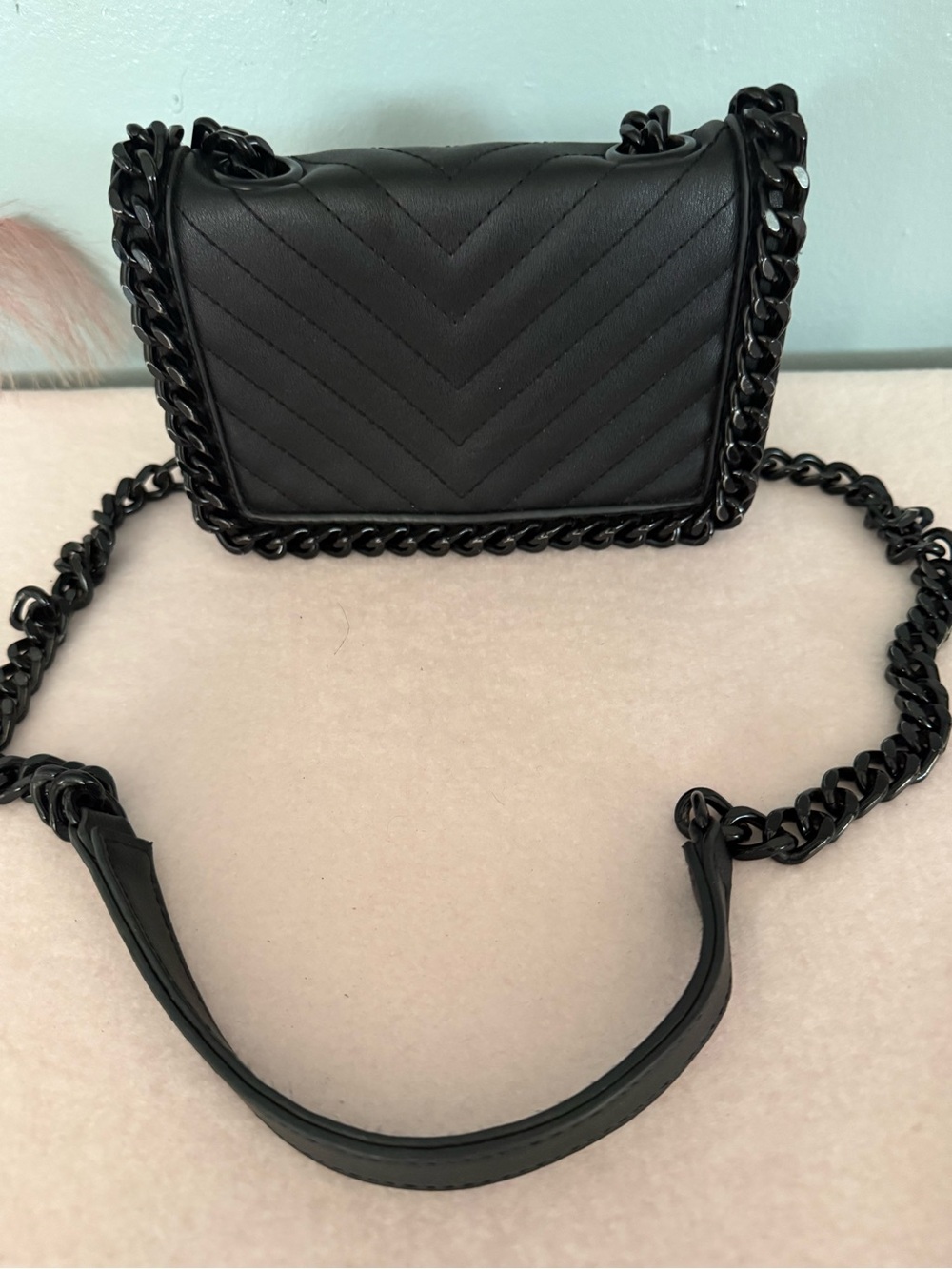 Aldo Black Quilted Chain-Trim Crossbody Bag